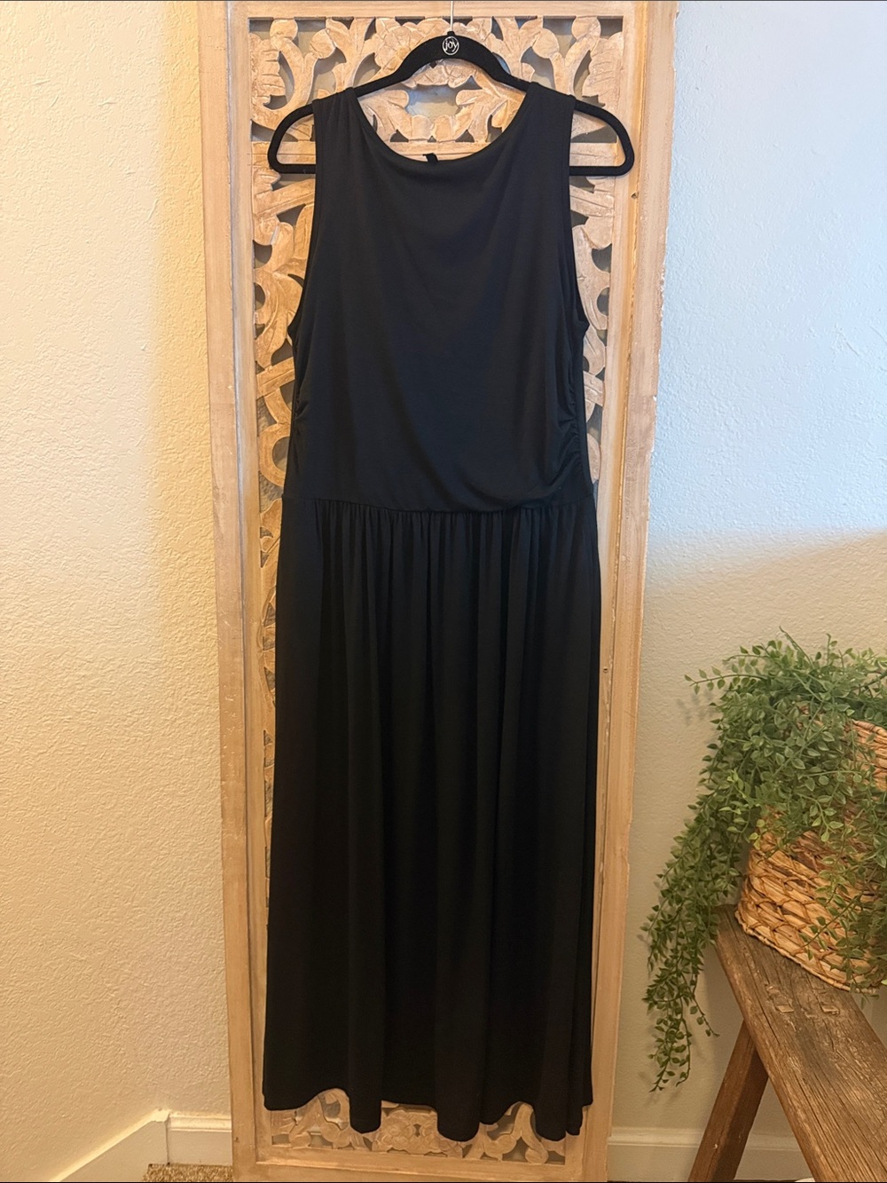 BITIBI Black Maxi Dress Size XL Sleeveless Ruched Side Flowy Stretch